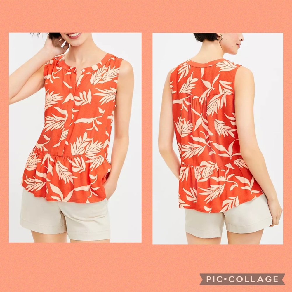 COPY - WOMEN LOFT~MEDIUM PETITE PALM HENLEY PEPLUM SHELL TOP